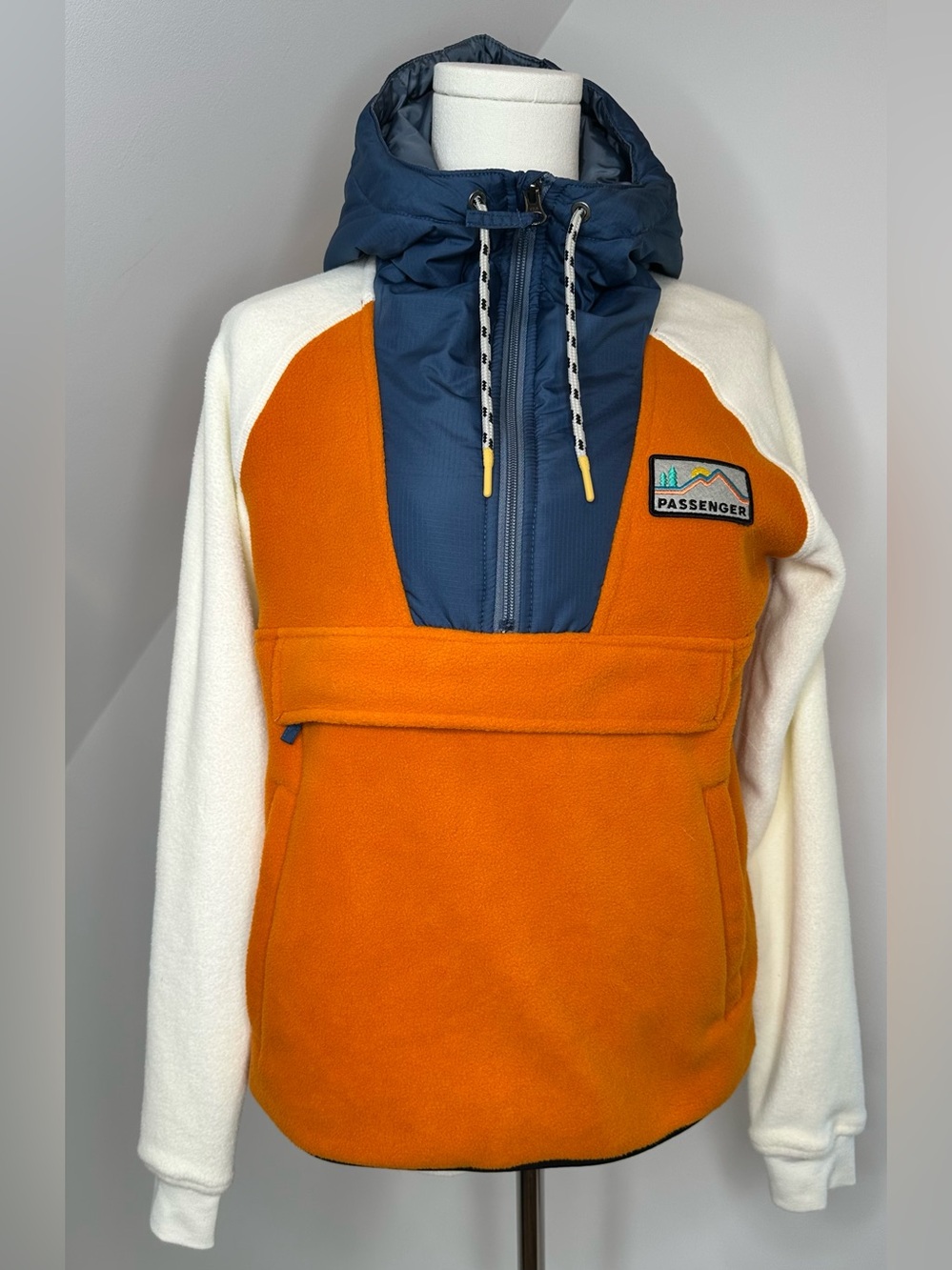 Passenger Fleece Lined Hybrid Anorak Jacket XS Orange Blue Colorblock Hooded - Picture 5 of 16